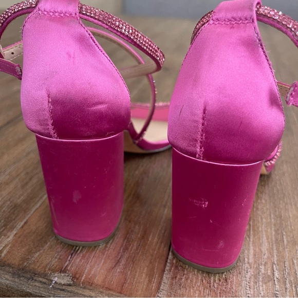 NINA Shoes Henesi Rhinestone Open Toe Hot Pink Heels Satin SZ 7.5 - Picture 10 of 13